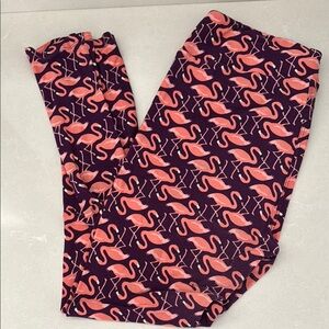 LuLaRoe Flamingo Print Leggings - Pink and Purple